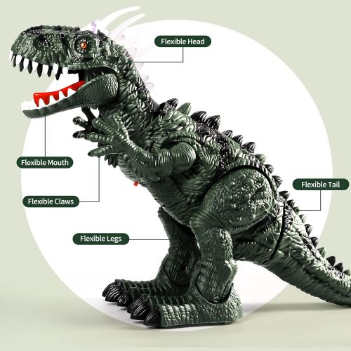  TEMI Electronic Walking Dinosaur with Projection, Flashing Horns and Can Lay Eggs, Jurassic Tyrannosaurus Roars, Moves Mouth and Wags Tail, Battery Powered Robotic T Rex Toy for Bo