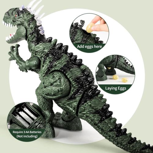  TEMI Electronic Walking Dinosaur with Projection, Flashing Horns and Can Lay Eggs, Jurassic Tyrannosaurus Roars, Moves Mouth and Wags Tail, Battery Powered Robotic T Rex Toy for Bo