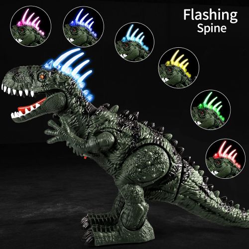  TEMI Electronic Walking Dinosaur with Projection, Flashing Horns and Can Lay Eggs, Jurassic Tyrannosaurus Roars, Moves Mouth and Wags Tail, Battery Powered Robotic T Rex Toy for Bo