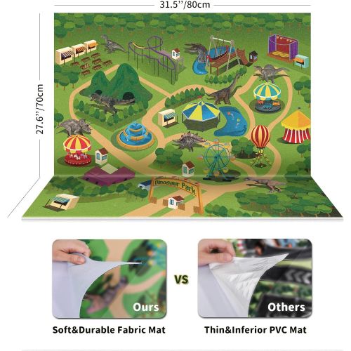  TEMI Dinosaur Toy Figure w/ Activity Play Mat & Trees, Educational Realistic Dinosaur Playset to Create a Dino World Including T-Rex, Triceratops, Velociraptor, Perfect Gifts for K