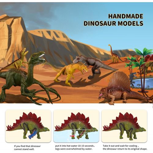  TEMI Dinosaur Toy Figure w/ Activity Play Mat & Trees, Educational Realistic Dinosaur Playset to Create a Dino World Including T-Rex, Triceratops, Velociraptor, Perfect Gifts for K