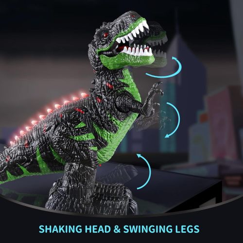  [아마존베스트]TEMI 8 Channels 2.4G Remote Control Dinosaur for Kids Boys Girls, Electronic RC Toys Educational Walking Tyrannosaurus Rex with Lights and Sounds Powered by Rechargeable Battery, 3