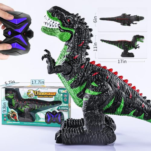  [아마존베스트]TEMI 8 Channels 2.4G Remote Control Dinosaur for Kids Boys Girls, Electronic RC Toys Educational Walking Tyrannosaurus Rex with Lights and Sounds Powered by Rechargeable Battery, 3