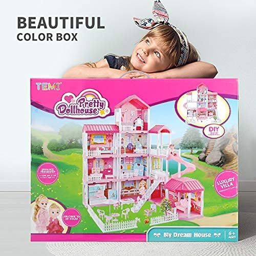  TEMI Doll House Playhouse Girl Toys - 4-Story 11 Doll House Rooms with Doll Toy Figures, Furniture and Accessories, Toddler Playhouse Christmas Birthday Gifts for 3 4 5 6 7 Year Ol