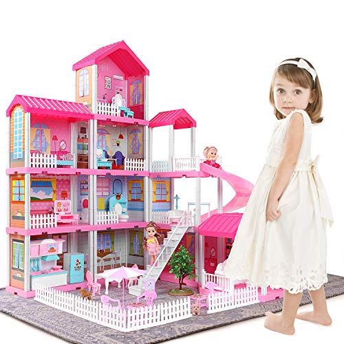  TEMI Doll House Playhouse Girl Toys - 4-Story 11 Doll House Rooms with Doll Toy Figures, Furniture and Accessories, Toddler Playhouse Christmas Birthday Gifts for 3 4 5 6 7 Year Ol