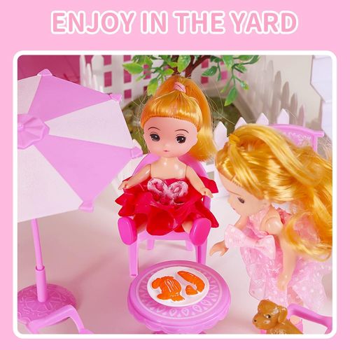  TEMI Doll House Playhouse Girl Toys - 4-Story 11 Doll House Rooms with Doll Toy Figures, Furniture and Accessories, Toddler Playhouse Christmas Birthday Gifts for 3 4 5 6 7 Year Ol