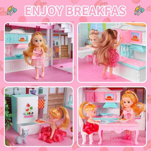  TEMI Doll House Playhouse Girl Toys - 4-Story 11 Doll House Rooms with Doll Toy Figures, Furniture and Accessories, Toddler Playhouse Christmas Birthday Gifts for 3 4 5 6 7 Year Ol