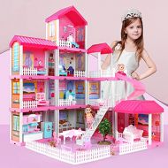 TEMI Doll House Play House with Doll Toy Figures, Furniture and Accessories, 4-Story 11 Rooms Toddler Dollhouse Gift for Kids Ages 3+, Playhouse Toys for 3 4 5 6 7 Year Old Girls