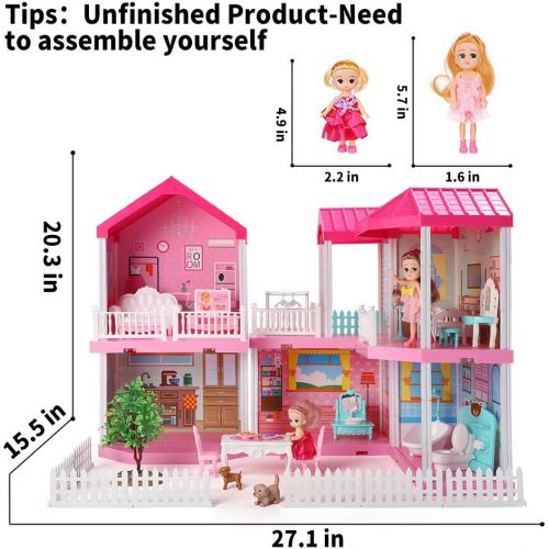  TEMI Dollhouse Dreamhouse Building Toys Figure w/ Furniture, Accessories, Stairs, Pets and Dolls, DIY Cottage Pretend Play Doll House, for Toddlers, Boys & Girls(6 Rooms)