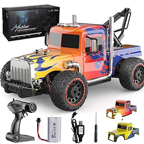  TEMI Hobby Grade 1:16 Scale Remote Control Car,4WD High Speed 40 Km/h All Terrains Electric Toy Off Road RC Monster Vehicle Truck Crawler with Extra Shell Rechargeable Battery for