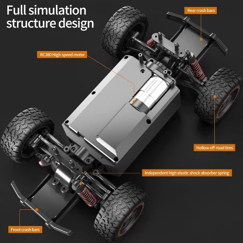  TEMI Hobby Grade 1:16 Scale Remote Control Car,4WD High Speed 40 Km/h All Terrains Electric Toy Off Road RC Monster Vehicle Truck Crawler with Extra Shell Rechargeable Battery for