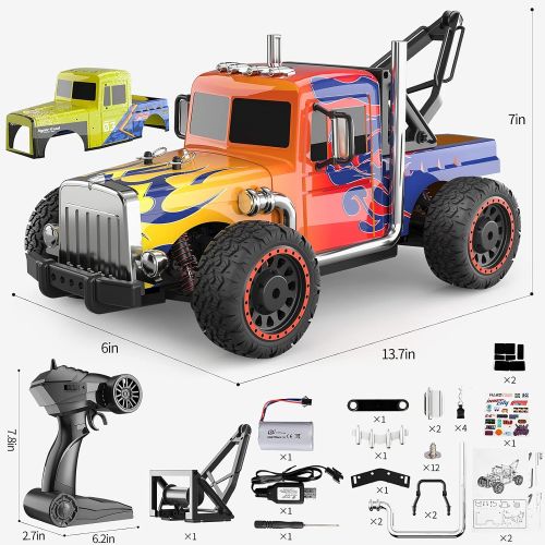  TEMI Hobby Grade 1:16 Scale Remote Control Car,4WD High Speed 40 Km/h All Terrains Electric Toy Off Road RC Monster Vehicle Truck Crawler with Extra Shell Rechargeable Battery for