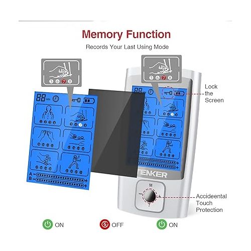  TENKER EMS TENS Unit Muscle Stimulator, 24 Modes Dual Channel Electronic Pulse Massager for Pain Relief/Management & Muscle Strength Rechargeable TENS Machine with 8 Pcs Electrode Pads