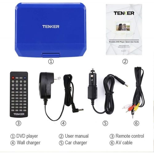  [아마존 핫딜] [아마존핫딜]TENKER 9.5 Portable DVD Player with Swivel Screen, Rechargeable Battery and SD Card Slot & USB Port, Blue