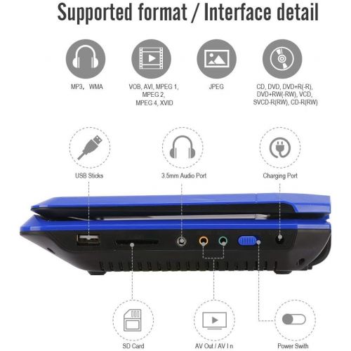  [아마존 핫딜] [아마존핫딜]TENKER 9.5 Portable DVD Player with Swivel Screen, Rechargeable Battery and SD Card Slot & USB Port, Blue