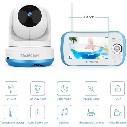  [아마존핫딜][아마존 핫딜] TENKER Video Baby Monitor with Camera and Audio, Baby Monitor with Night Vision, 4.3-Inch LCD Screen, 270°Pan-Tilt-Zoom, VOX, Lullaby, Two Way Talk (Monitor)