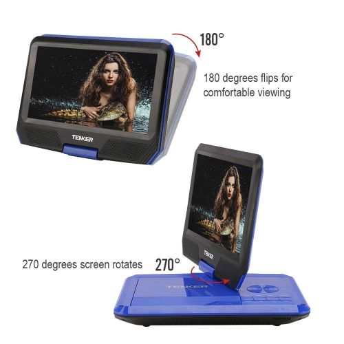  [아마존베스트]TENKER 9.5 Portable DVD Player with Swivel Screen, Rechargeable Battery and SD Card Slot & USB Port, Blue