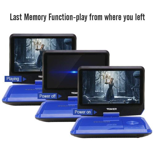  [아마존베스트]TENKER 9.5 Portable DVD Player with Swivel Screen, Rechargeable Battery and SD Card Slot & USB Port, Blue