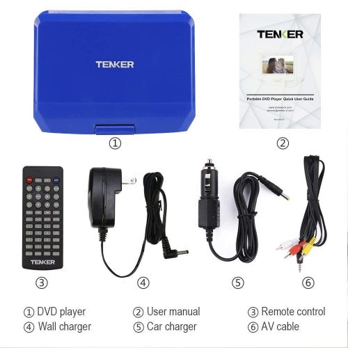  [아마존베스트]TENKER 9.5 Portable DVD Player with Swivel Screen, Rechargeable Battery and SD Card Slot & USB Port, Blue