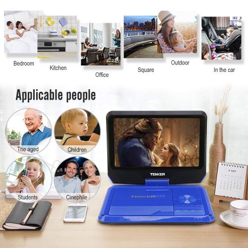  [아마존베스트]TENKER 9.5 Portable DVD Player with Swivel Screen, Rechargeable Battery and SD Card Slot & USB Port, Blue