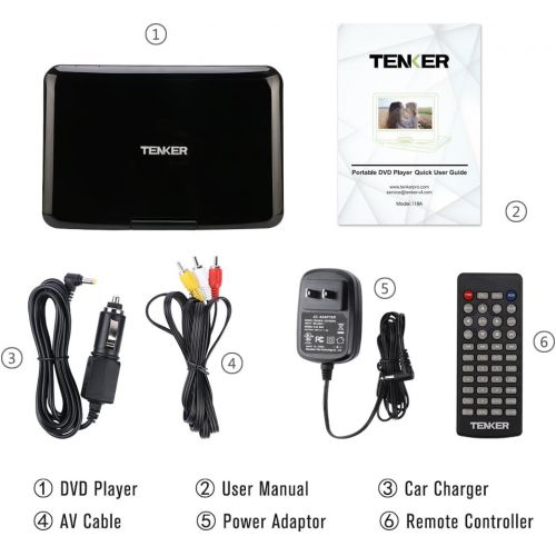  TENKER 14 Portable DVD Player With Swivel Screen, 3 Hours Rechargeable Battery With SD Card Slot And USB Port, Black