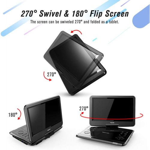  TENKER 14 Portable DVD Player With Swivel Screen, 3 Hours Rechargeable Battery With SD Card Slot And USB Port, Black