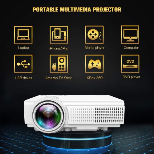  TENKER N5 Mini Projector 2200 Lux Portable Video-Projector, 50,000 Hours Multimedia Home Theater Movie Projector 1080P Support, Compatible with Amazon Fire TV Stick HDMI, VGA, USB,