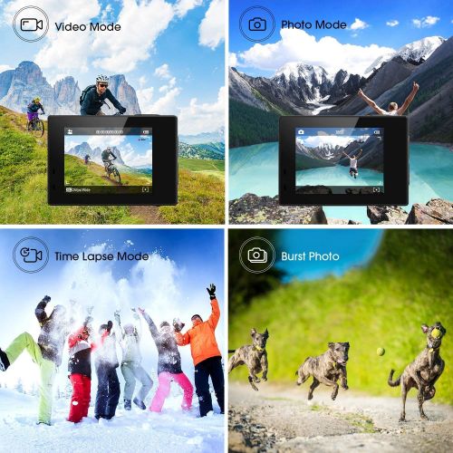 TENKER 4K Action Camera, WiFi 12MP Waterproof Sport Camera 170 Degree Wide View Angle 2.4G Remote Control 2 Rechargeable Underwater Cam Batteries and Kit of Accessories