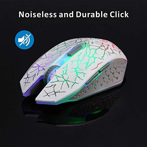  TENMOS K6 Wireless Gaming Mouse, Rechargeable Silent LED Optical Computer Mice with USB Receiver, 3 Adjustable DPI Level and 6 Buttons, Auto Sleeping Compatible Laptop/PC/Notebook