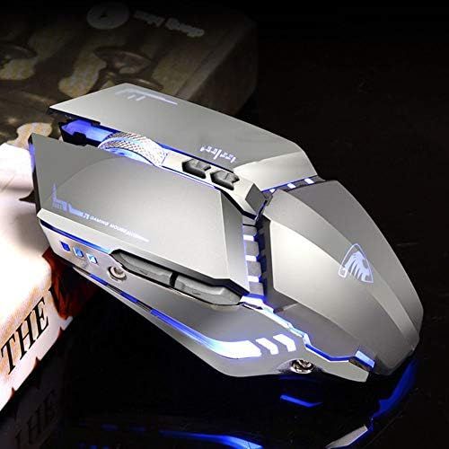  TENMOS T12 Wireless Gaming Mouse Rechargeable, 2.4G Silent Optical Wireless Computer Mice with Changeable LED Light Compatible with Laptop PC, 7 Buttons, 3 Adjustable DPI (Silver)