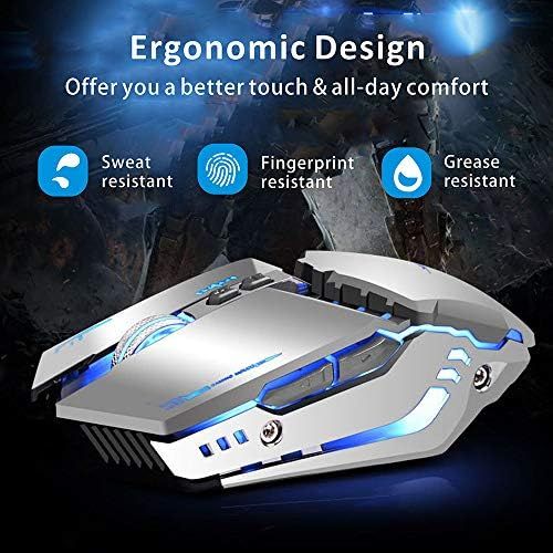  TENMOS T12 Wireless Gaming Mouse Rechargeable, 2.4G Silent Optical Wireless Computer Mice with Changeable LED Light Compatible with Laptop PC, 7 Buttons, 3 Adjustable DPI (Silver)