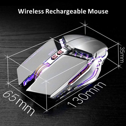  TENMOS T12 Wireless Gaming Mouse Rechargeable, 2.4G Silent Optical Wireless Computer Mice with Changeable LED Light Compatible with Laptop PC, 7 Buttons, 3 Adjustable DPI (Silver)