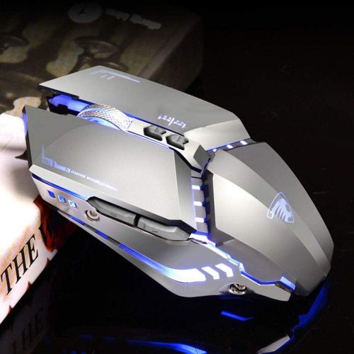  TENMOS T12 Wireless Gaming Mouse Rechargeable, 2.4G Silent Optical Wireless Computer Mice with Changeable LED Light Compatible with Laptop PC, 7 Buttons, 3 Adjustable DPI (Silver)