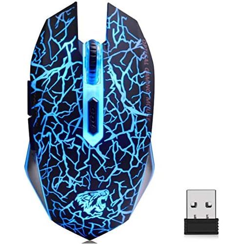  TENMOS M2 Wireless Gaming Mouse, Silent Rechargeable Optical USB Computer Mice Wireless with 7 Color LED Light, Ergonomic Design, 3 Adjustable DPI Compatible with Laptop/PC/Noteboo