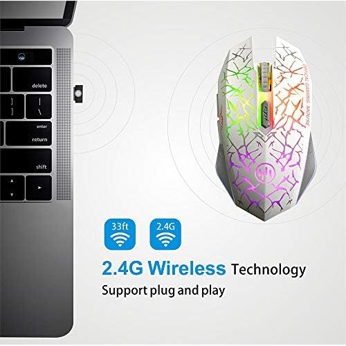  TENMOS K6 Wireless Gaming Mouse, Rechargeable Silent LED Optical Computer Mice with USB Receiver, 3 Adjustable DPI Level and 6 Buttons, Auto Sleeping Compatible Laptop/PC/Notebook