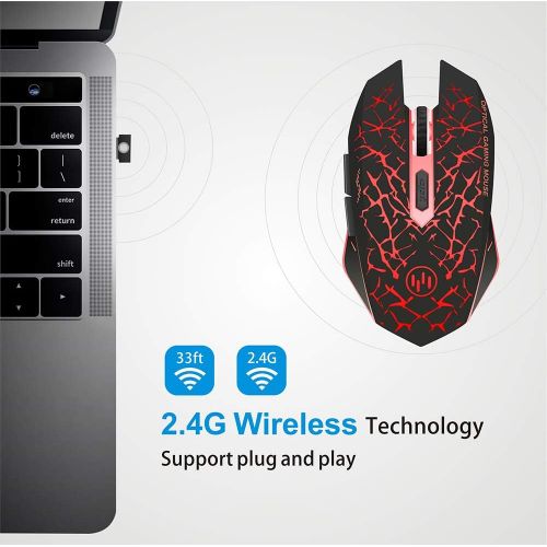  [아마존베스트]TENMOS K6 Wireless Gaming Mouse, Rechargeable Silent LED Optical Computer Mice with USB Receiver, 3 Adjustable DPI Level and 6 Buttons, Auto Sleeping Compatible Laptop/PC/Notebook