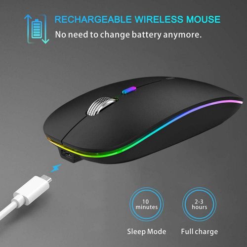  [아마존베스트]TENMOS Wireless Bluetooth Mouse, LED Slim Dual Mode (Bluetooth 5.1 + USB) 2.4GHz Rechargeable Silent Bluetooth Wireless Mouse with Type C Adapter for Laptop/MacBook/iPad OS 13 and