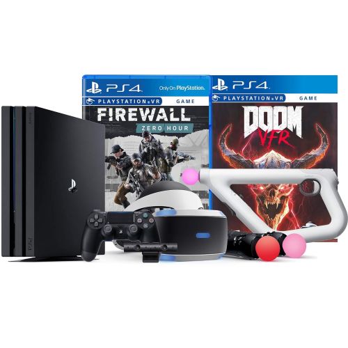  PS4 Shooter Bundle (6 Items): PlayStation 4 Pro 1TB Console, VR Headset, Farpoint Aim Controller Bundle, PSVR Doom Game, Playstation Camera, and 2 Move Motion Controllers