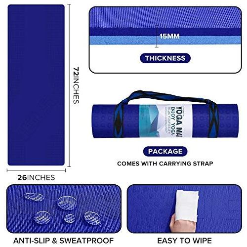  [아마존베스트]JELS 10 mm TPE extra thick yoga mat, non-slip, non-toxic, high resilience sports mat with carrying strap, 3D tactile non-slip particles, for fitness and fitness mat dimensions 183