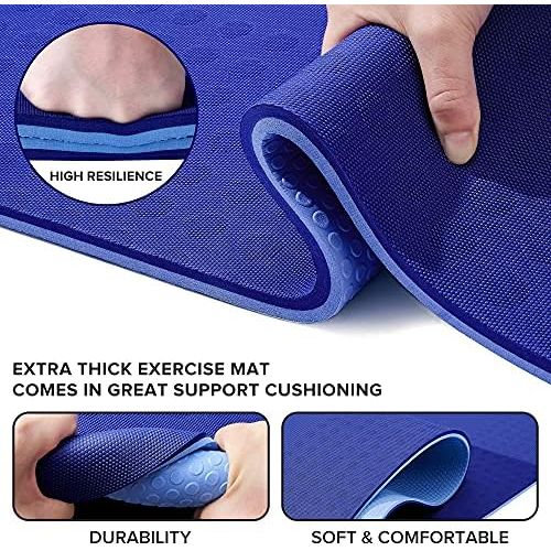  [아마존베스트]JELS 10 mm TPE extra thick yoga mat, non-slip, non-toxic, high resilience sports mat with carrying strap, 3D tactile non-slip particles, for fitness and fitness mat dimensions 183