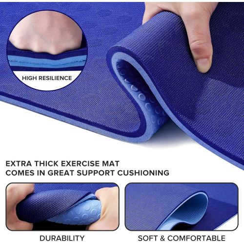  [아마존베스트]JELS 10 mm TPE extra thick yoga mat, non-slip, non-toxic, high resilience sports mat with carrying strap, 3D tactile non-slip particles, for fitness and fitness mat dimensions 183