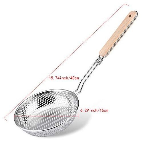  TENTA Kitchen Stainless Steel Wire Strainer, Bamboo Handle (Skimmer, 16CM Skimmer Wooden Handle)