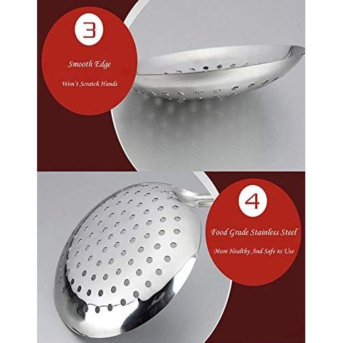  TENTA Kitchen Tenta Kitchen Premium Siliocne Nylon Stainless Steel Fring Spoon Strainer Slotted Spoon Ladle Spatula Turner Skimer Conlander Silicone Kitchen Utensil Set For Cooking Red (14CM Ski