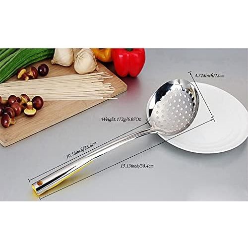  TENTA Kitchen Tenta Kitchen Dia 9CM One Piece Stainless Steel Skimmer/Slotted Spoon/Strainer Ladle With Hook And Hole For Easy Hanging, 11.5x 3.6