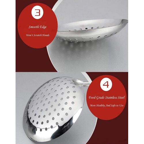  TENTA Kitchen Tenta Kitchen Dia 9CM One Piece Stainless Steel Skimmer/Slotted Spoon/Strainer Ladle With Hook And Hole For Easy Hanging, 11.5x 3.6