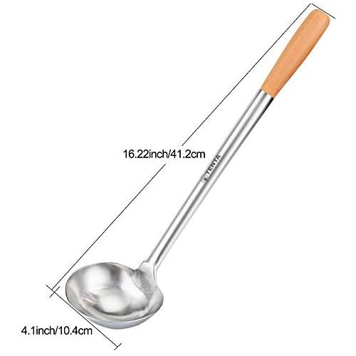  TENTA Kitchen Stainless Steel Wire Strainer, Bamboo Handle (Ladle, Wooden Handle Ladle)