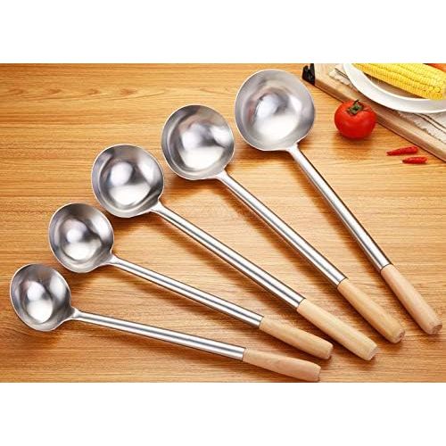  TENTA Kitchen Stainless Steel Wire Strainer, Bamboo Handle (Ladle, Wooden Handle Ladle)