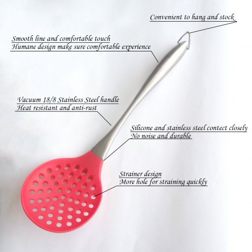  TENTA Kitchen Tenta Kitchen Silicone Slotted Spoon Food Colander Pasta Strainer With Stainless Steel Stay Cool Handle