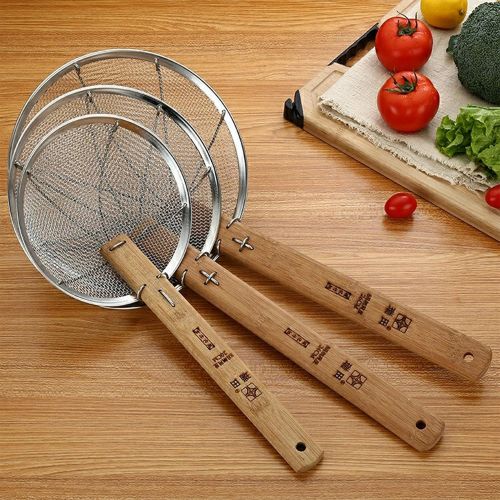  TENTA Kitchen Stainless Steel Spider Strainer with Natural Bamboo Handle Stainless Steel Wire Strainer Colander Mesh Net Skimmer Ladle, 7-Inch Strainer Basket Wok Tool