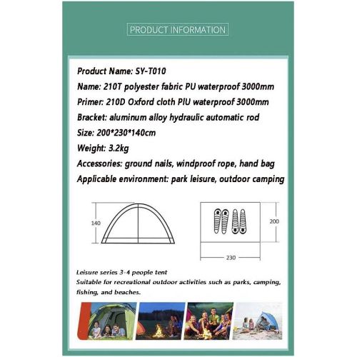  Marke: TENT-Z TENT-Z Doppelschicht-Hydraulik Zelt - Doppeltuer-Zelt fuer 3-4 Personen mit automatischer Reise Zelt，Verwendet in Parks, Camping, Strande, Picknicks, Angeln，200 * 230 * 140cm